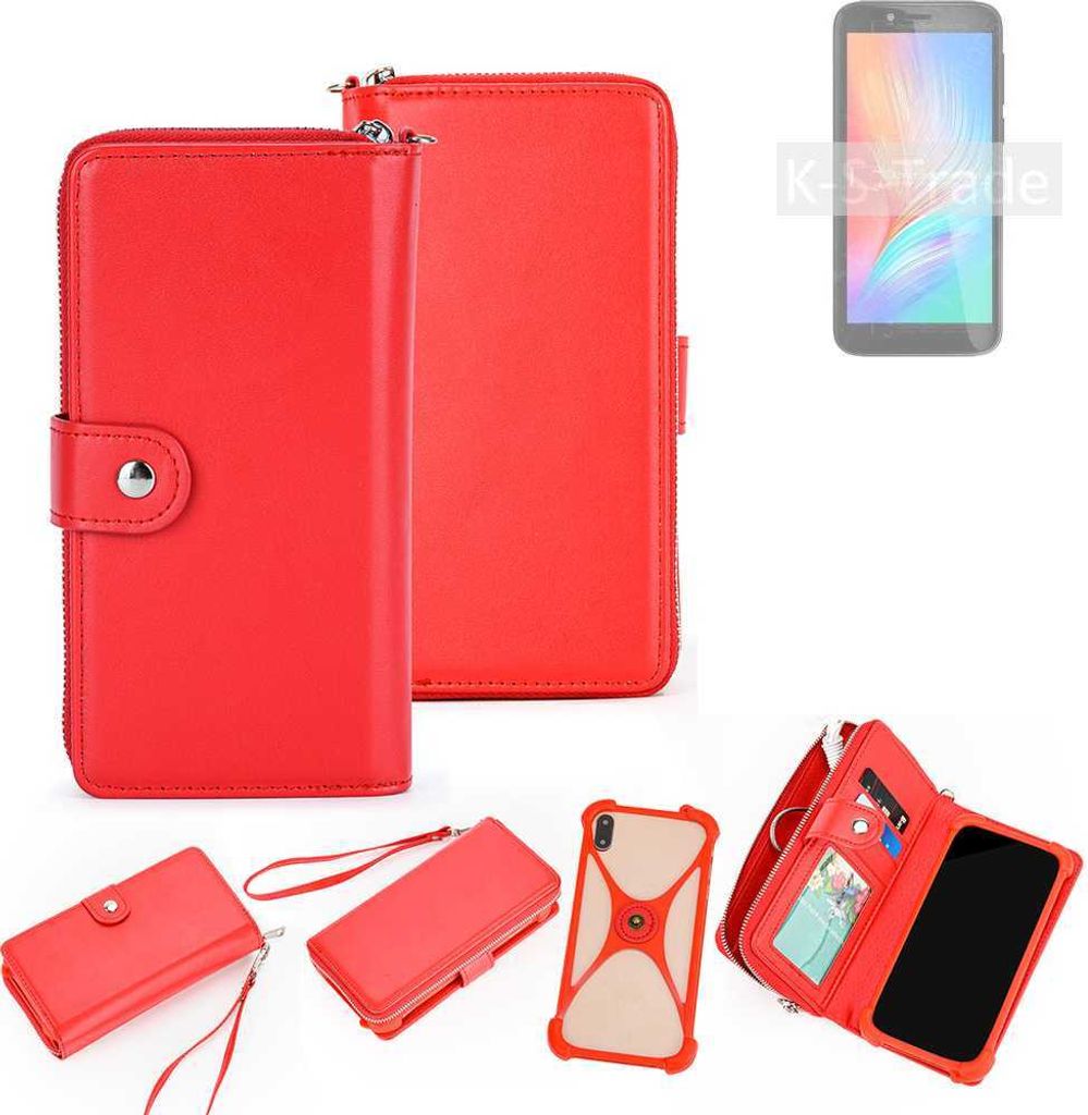 K-S-Trade 2in1 Schutzhülle Portemonnee Handyhülle mit Bumper kompatibel mit Haier Titan T5 Hülle Case Etui Geldbörse Smartphone rot (1x)