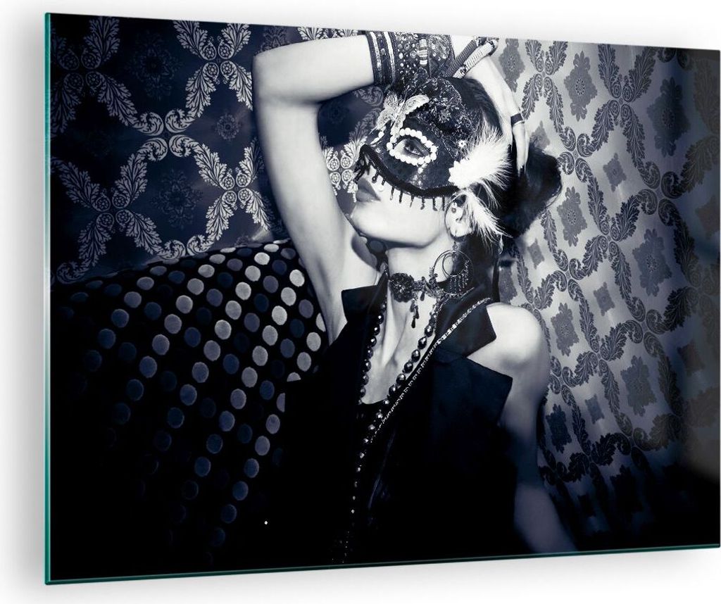 Bilder auf glas - Frau Karneval Maske Mode - 70x50cm - Glasbilder - Wandbilder - Kunstdruck - zum Aufhängen bereit - Wanddekoration aus Glas - Gla...