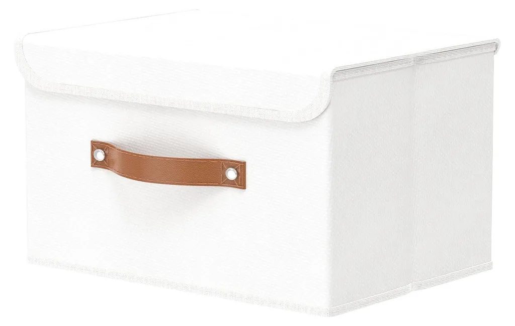 Rangement vêtements et livres pour étagère, boîte lin blanc 33 cm