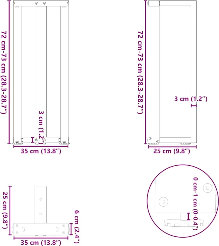 Set 2 Gambe per Consolle Ufficio a T Acciaio Bianco 38x25x73cm
