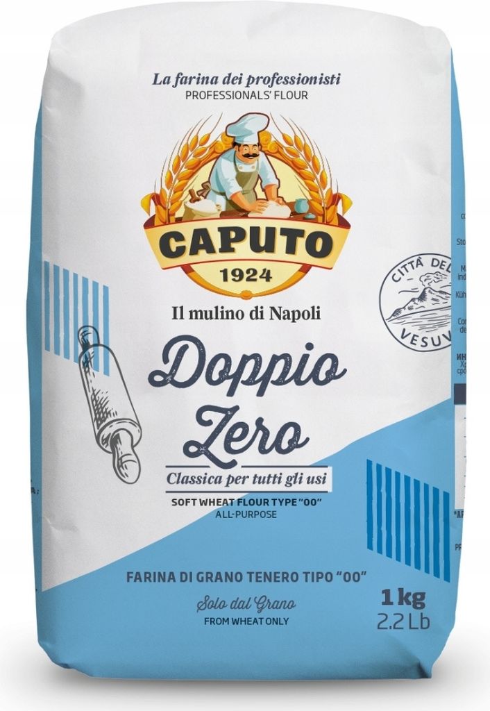 A bag of Caputo 'Doppio Zero' flour.