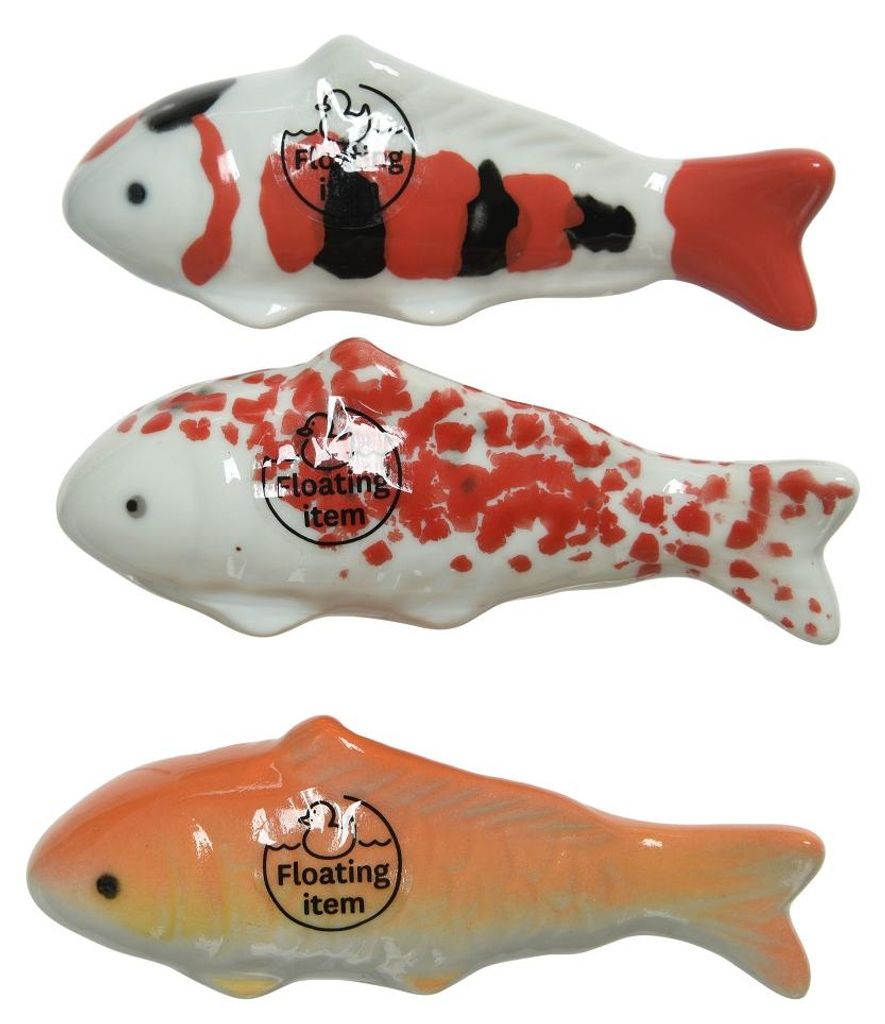 Fisch Deko Schwimmfisch Porzellan Teichdeko  L ca 11 cm 3er Produktbild 