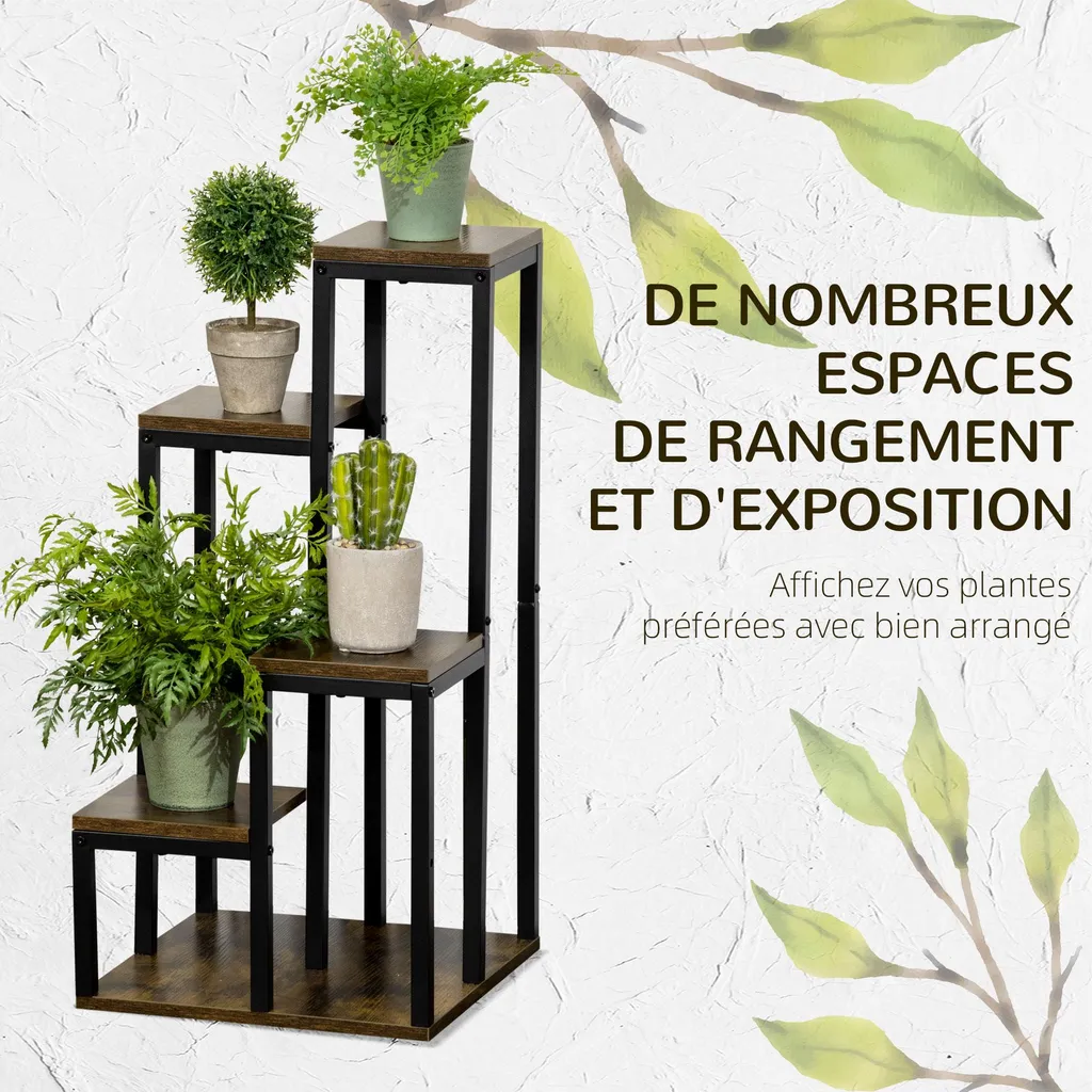 Support de Fleurs Multi-niveaux Hauteurs Décalées en Acier Noir Robuste