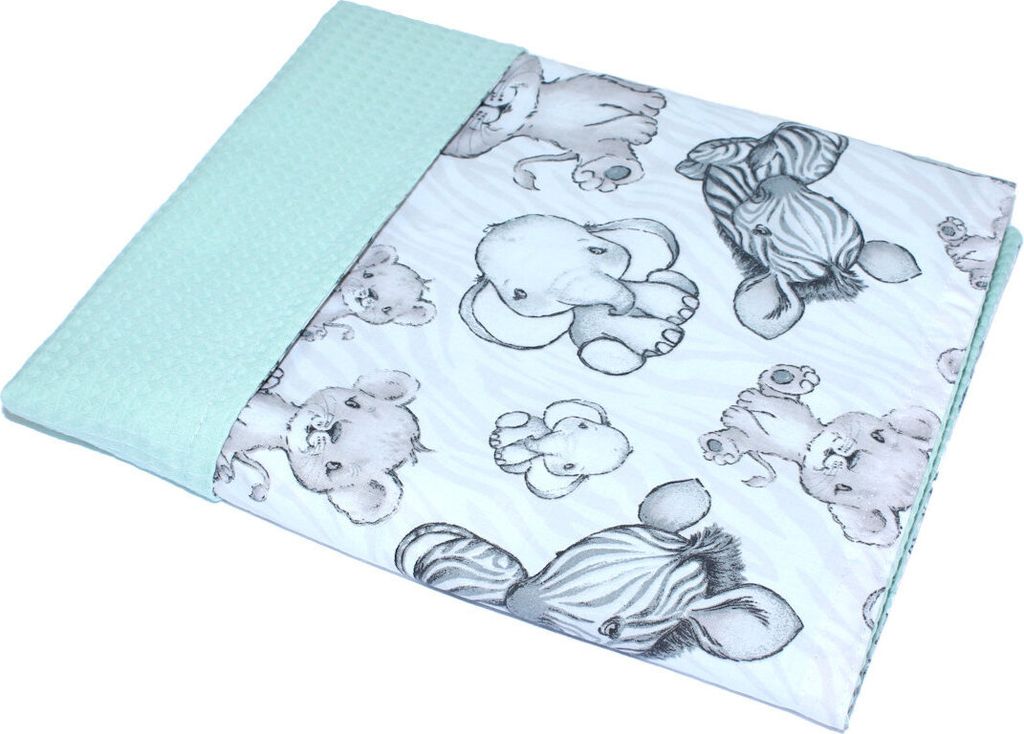 Babydecke Waffelpiqué Baumwolle Kuscheldecke Kinderwagendecke - 01. ZOO mit Minze