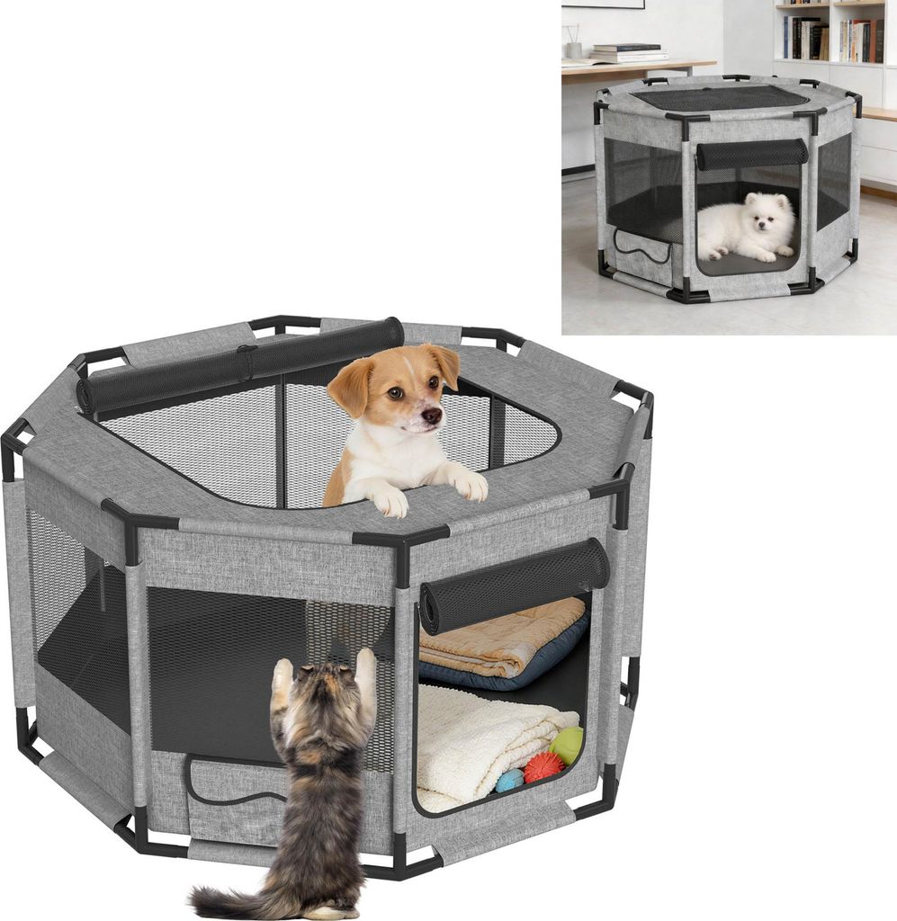 XINZI Stabiler Welpenauslauf für Hunde & Katzen – Reißfestes 600D Oxford-Gewebe, atmungsaktive Netzfenster, faltbar & leicht, für Indoor & Out...
