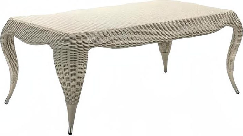 Esstisch Terrasse Rechteckig Luxus Moderner Grau Rattan Design Kaffeetisch
