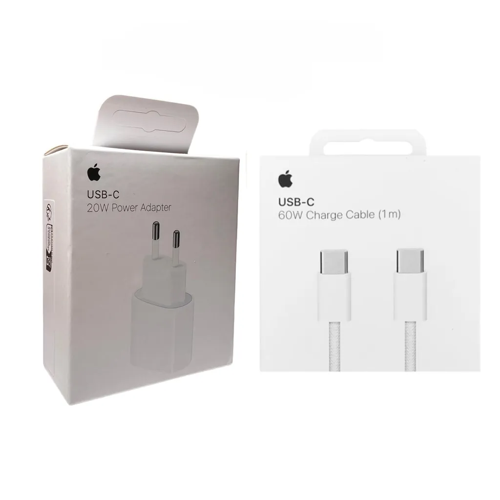 Alimentatore Apple 20W USB-C + cavo di ricarica Apple 60W USB-C (1 m) per iPhone 17 16 15 Air MacBook iPad