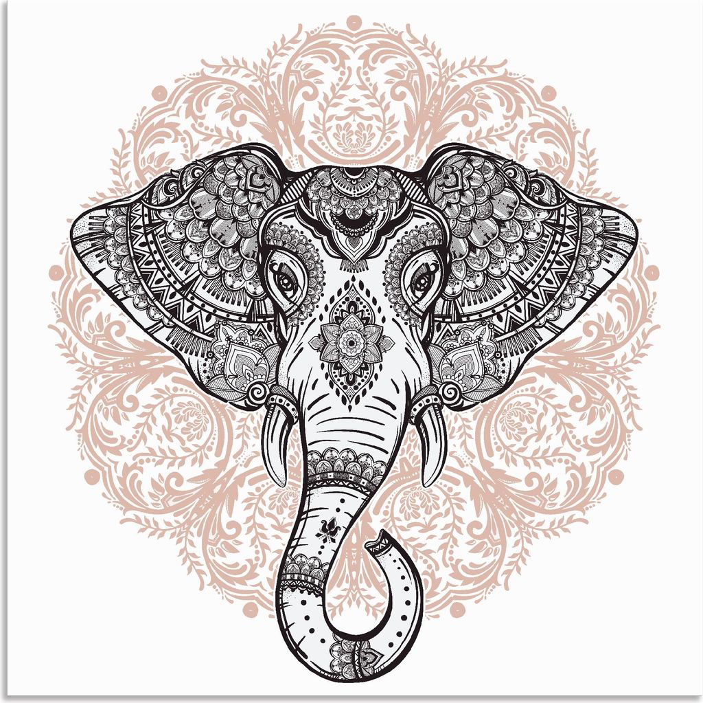ARTland Wandbild Alu für Innen & Outdoor Vintage Mandala Elefant Größe: 40x40 cm