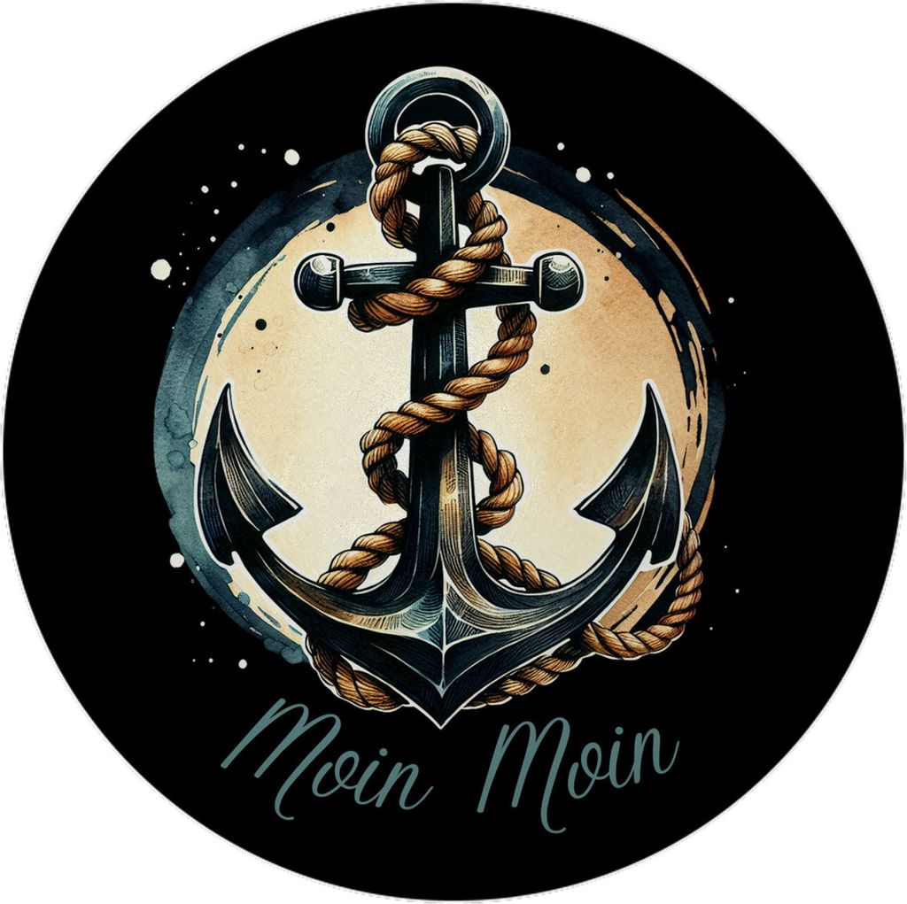 Anker mit Seil Magnet rund mit Spruch Moin Moin