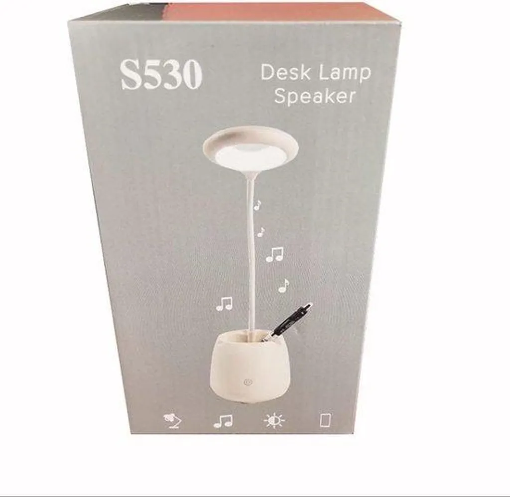 Lampe de bureau 5W blanche en métal avec enceinte Bluetooth intégrée