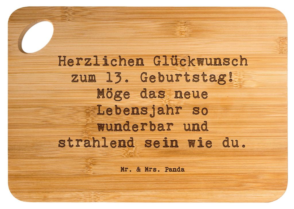 Mr. & Mrs. Panda Frühstücksbrettchen Spruch 13. Geburtstag - Transparent - Geschenk, Frühstücksbrett, Holzbrett, Schneidebrett, Happy Birthday,...