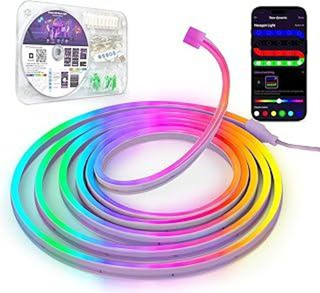 Neon LED Strip 3m, Flexible LED Streifen mit App-Steuerung, 5V RGB LED Band Seil Lampe, DIY-Formen, Musik Sync, Neon Lichtband für Wohnzimmer, Sch...