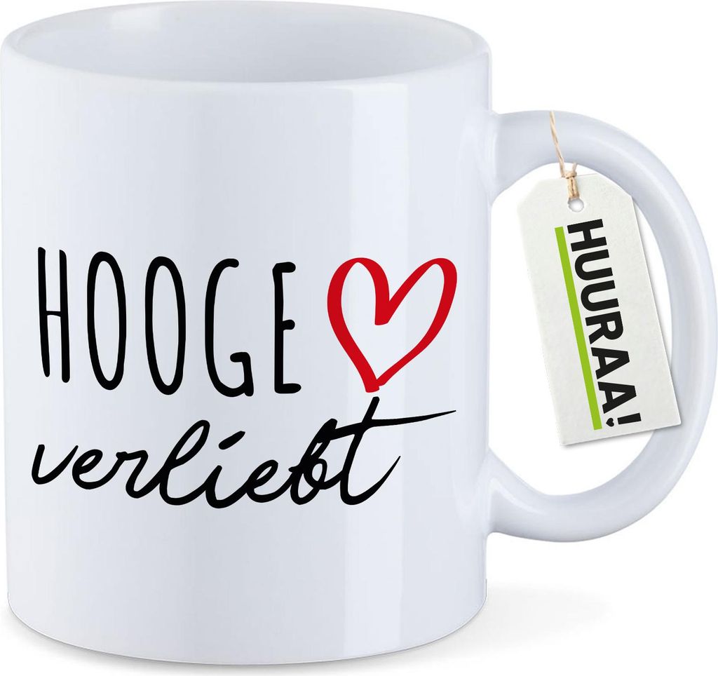 Huuraa Kaffeetasse Hooge verliebt 330ml Weiß Keramik Kaffeebecher Geschenkidee