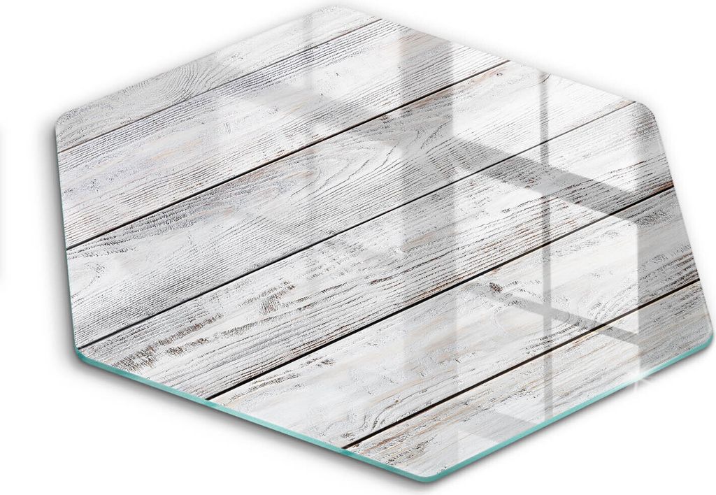 Glasschneideplatte - Herdabdeckplatte - Hexagon 40 cm -Schneidebrett - Spritzschutz - Helle Holzbretter