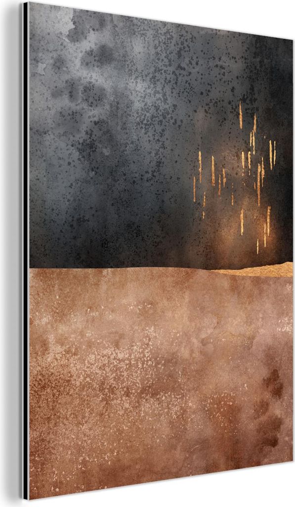 MuchoWow Wanddekoration Metall Metallbild Wandkunst 90x120 cm Abstrakt - Gold - Design MuchoWow Aluminium Gemälde - Industrial