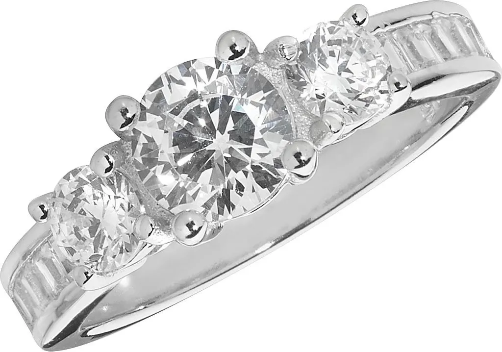 Bague Argent 925 Rhodié avec Trois Pierres Zirconium Brillant Taille 55