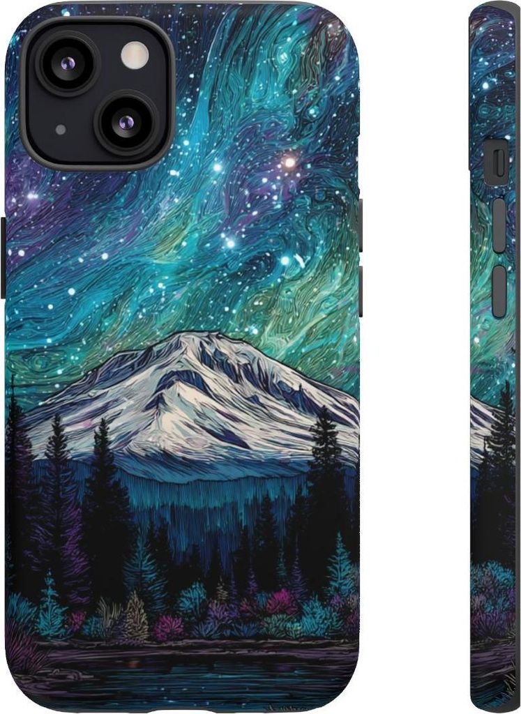 Magische Berglandschaft unter psychedelischem Nachthimmel – Hülle Kompatibel mit iPhone 13