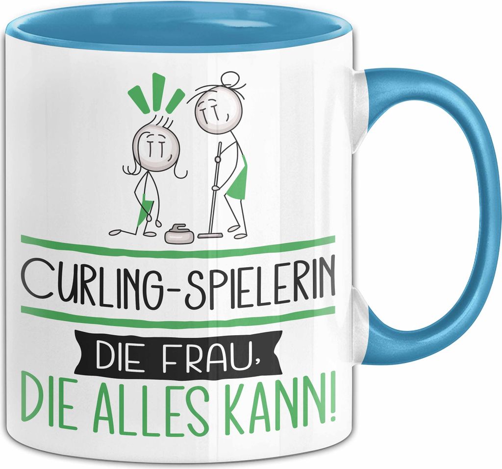 Curling-Spielerin Geschenk Tasse Becher Die Frau Die Allen Kann Geschenkidee für eine Curling-Spielerin Lustig (Blau)