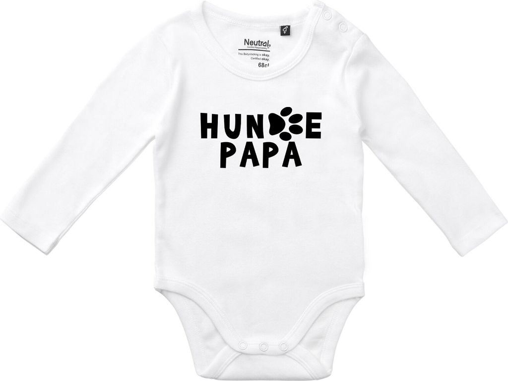 Huuraa Baby Body Hundepapa Tapse 62 White Baumwolle Fairtrade Langarmbody Geschenkidee