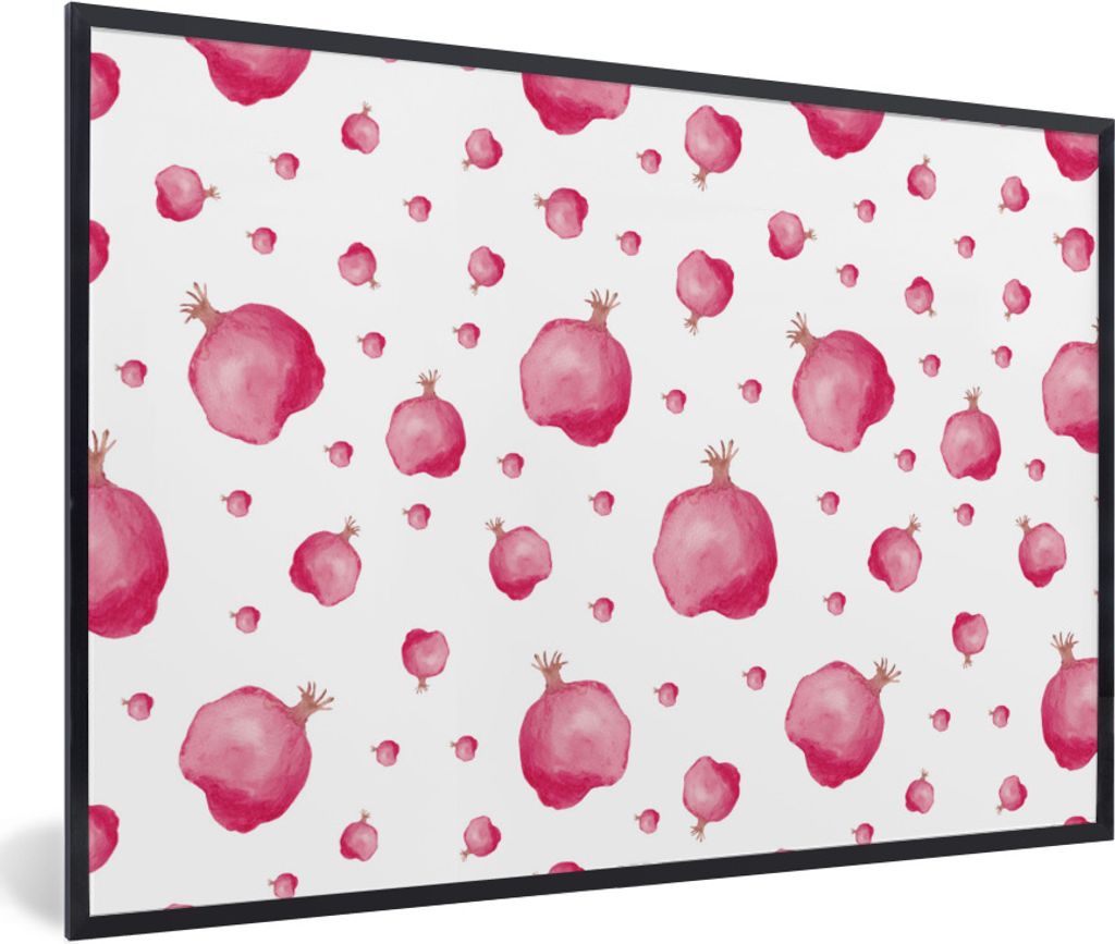 MuchoWow Gerahmtes Poster Granatapfel - Rosa - Schablonen - Aquarell 60x40 cm - Poster mit Schwarzem Bilderrahmen Wandposter Rahmen Foto Bilder -...