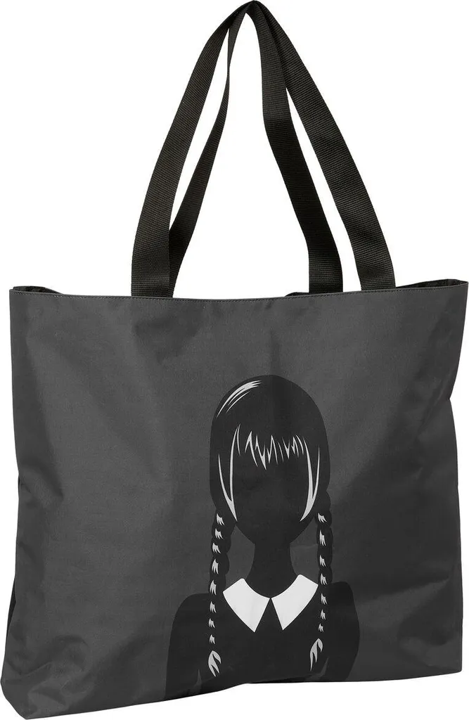Grand Tote Bag Wednesday Noir en Tissu 50x45 cm - Sac de Plage et Shopping