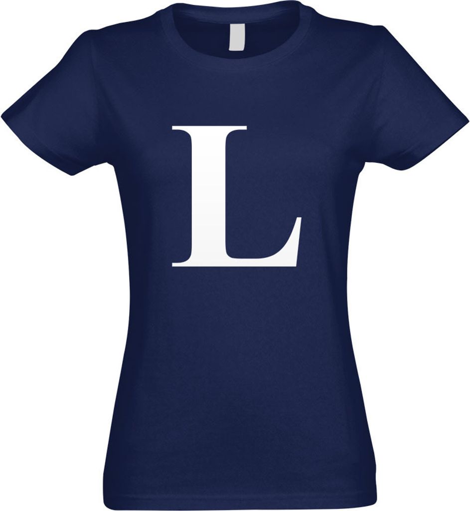 Kiwistar - T-Shirt tailliert - Damen - Navy - Buchstabe L - Alphabet - mit Motiv Bedruckt - Funshirt Design - Sport - Freizeit - Damen - XL