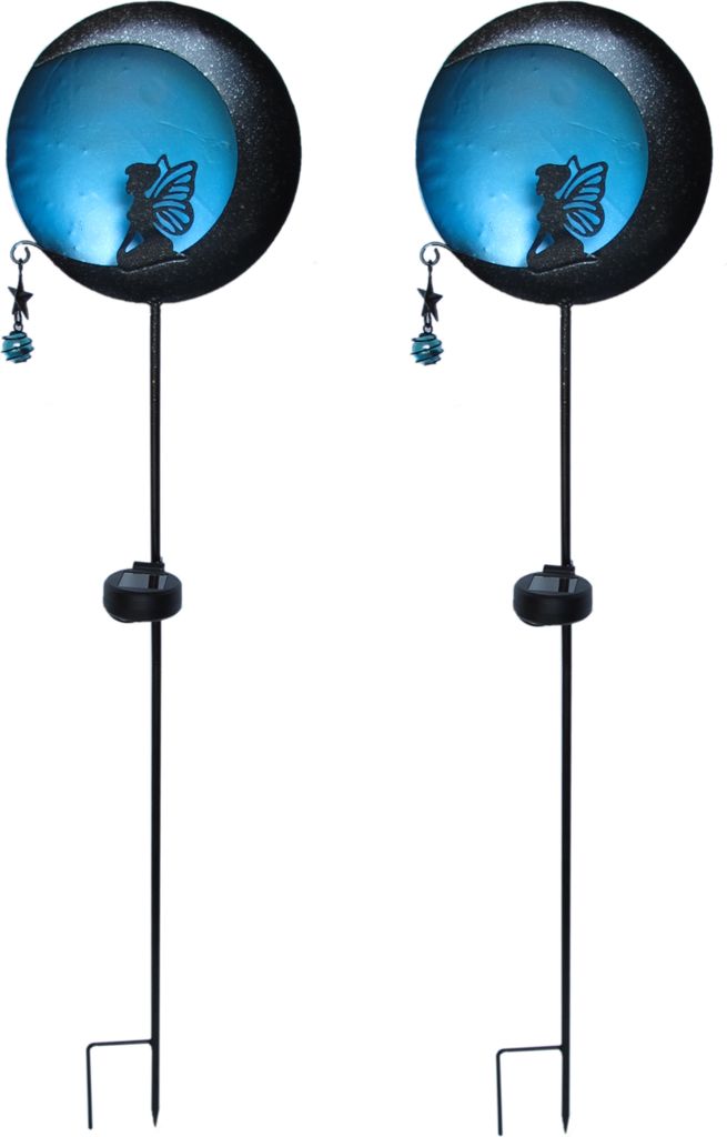 2-er Set Solar Metall Gartenstecker, Motiv: Elfe im Mondlicht in der Farbe violett oder blau, bis zu 6 Stunden Leuchtdauer, schnelle & einfache Mot...