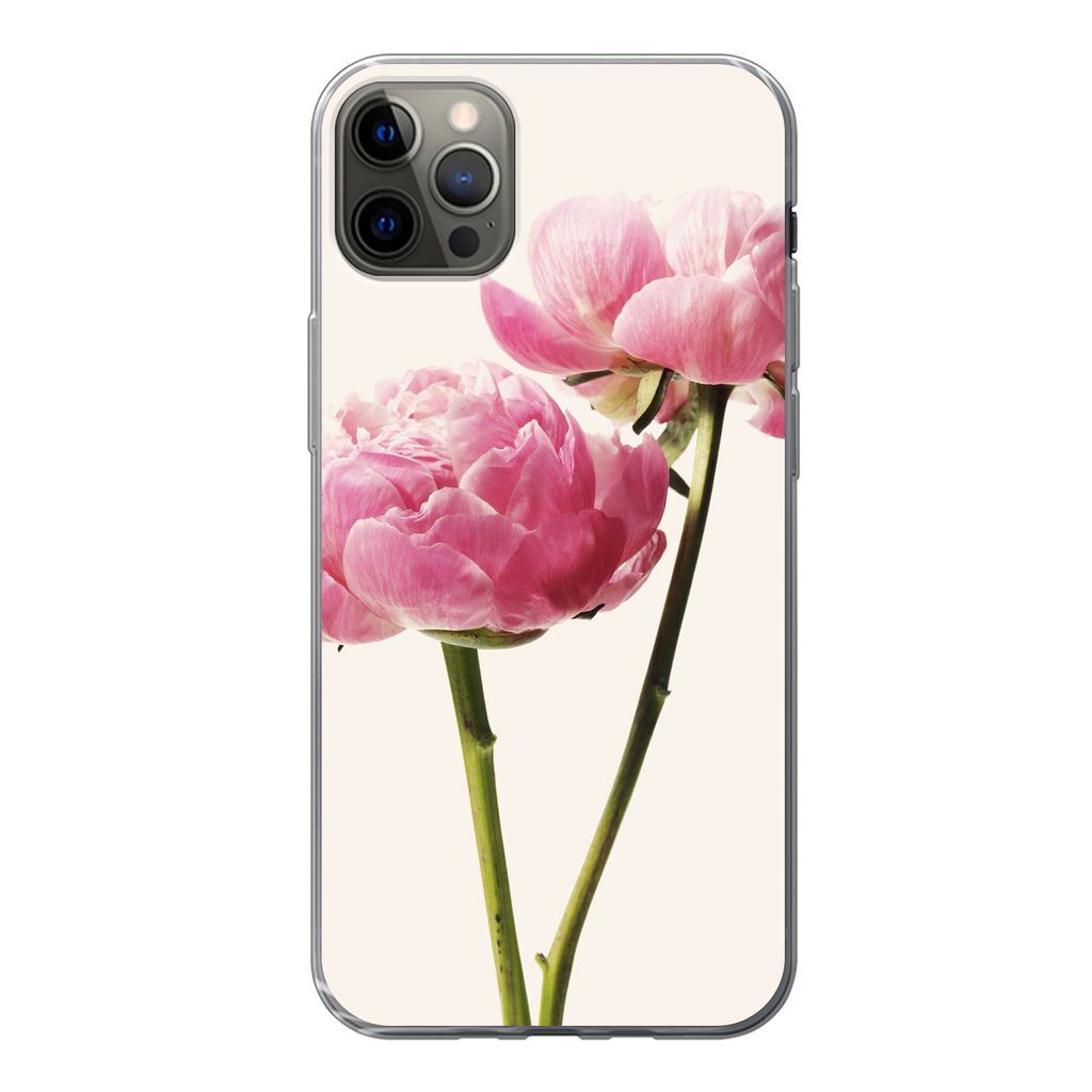 MuchoWow Handyhülle Schutzhülle Hülle für iPhone 12 Pro Max Blumen - Blüte - Rosa Silikon Softcase Handy Hülle - Hartschale