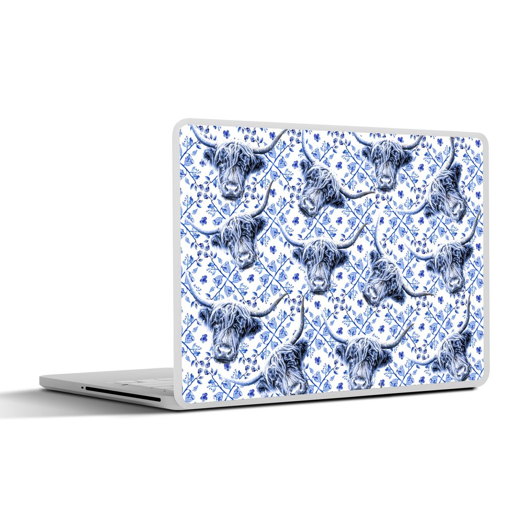 MuchoWow Laptop Aufkleber Sticker Cover Schottischer Highlander - Delfter Blau - Muster 32.5x23.5 cm - Sticker für Laptop - Selbstklebend
