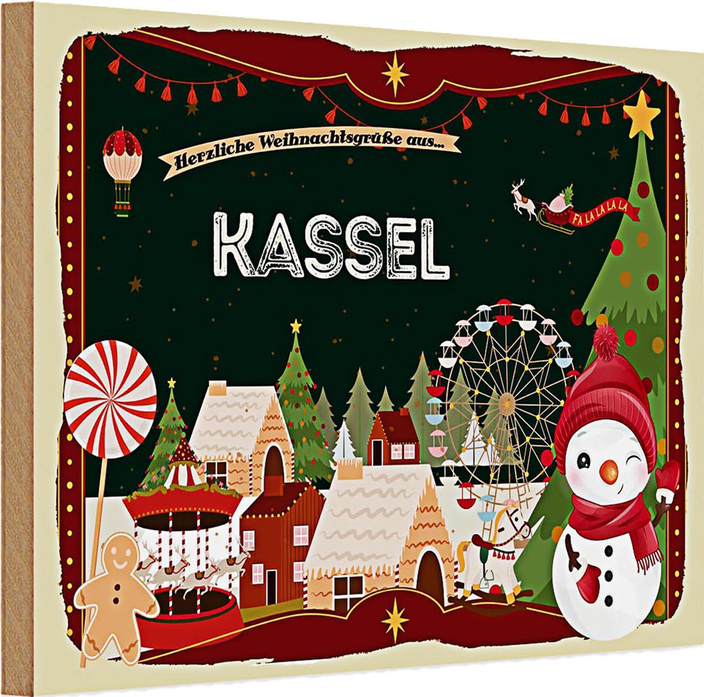 Holzschild Weihnachten Grüße aus KASSEL 30x20cm