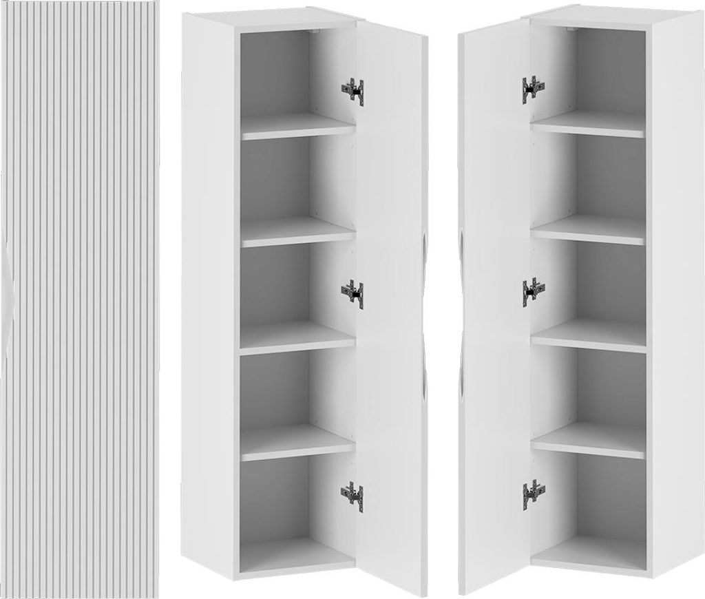 Badezimmer Hochschrank mit 34,5 cm Breite in weiß mit gerillter Front, 1-türig - CALURI-140