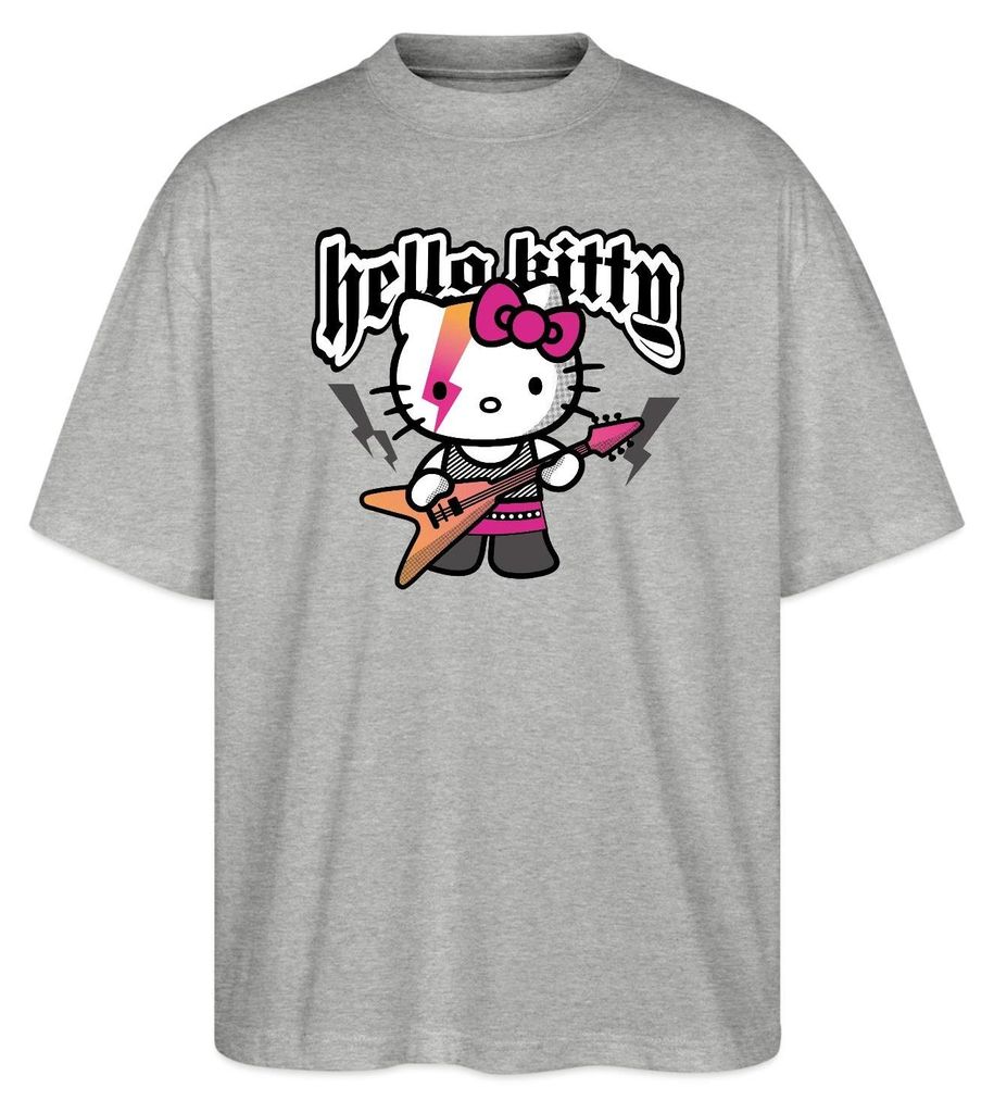 Spreadshirt Hello Kitty E-Gitarre Rock Style Oversize Uni T-Shirt, XL, Grau meliert