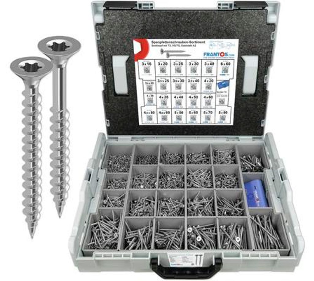 Frantos L-BOXX Sortiment Spanplattenschrauben Senkkopf TX Edelstahl A2 3150-tlg