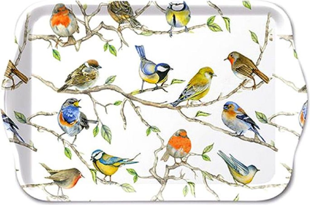 Tablett Melamin 21x13cm mit Singvögel Motiv Weiß / Bunt Produktbild 