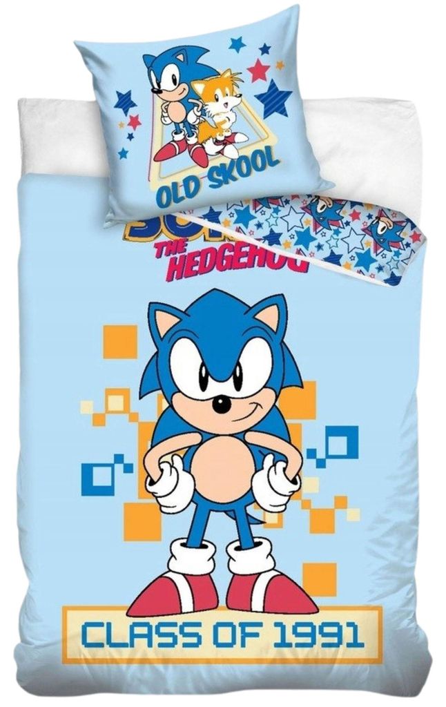 Sonic Bettwäsche für Kinder, 140x200 cm + 70x90 cm, 100% Baumwolle, doppelseitig, blau, mit Reißverschluss,