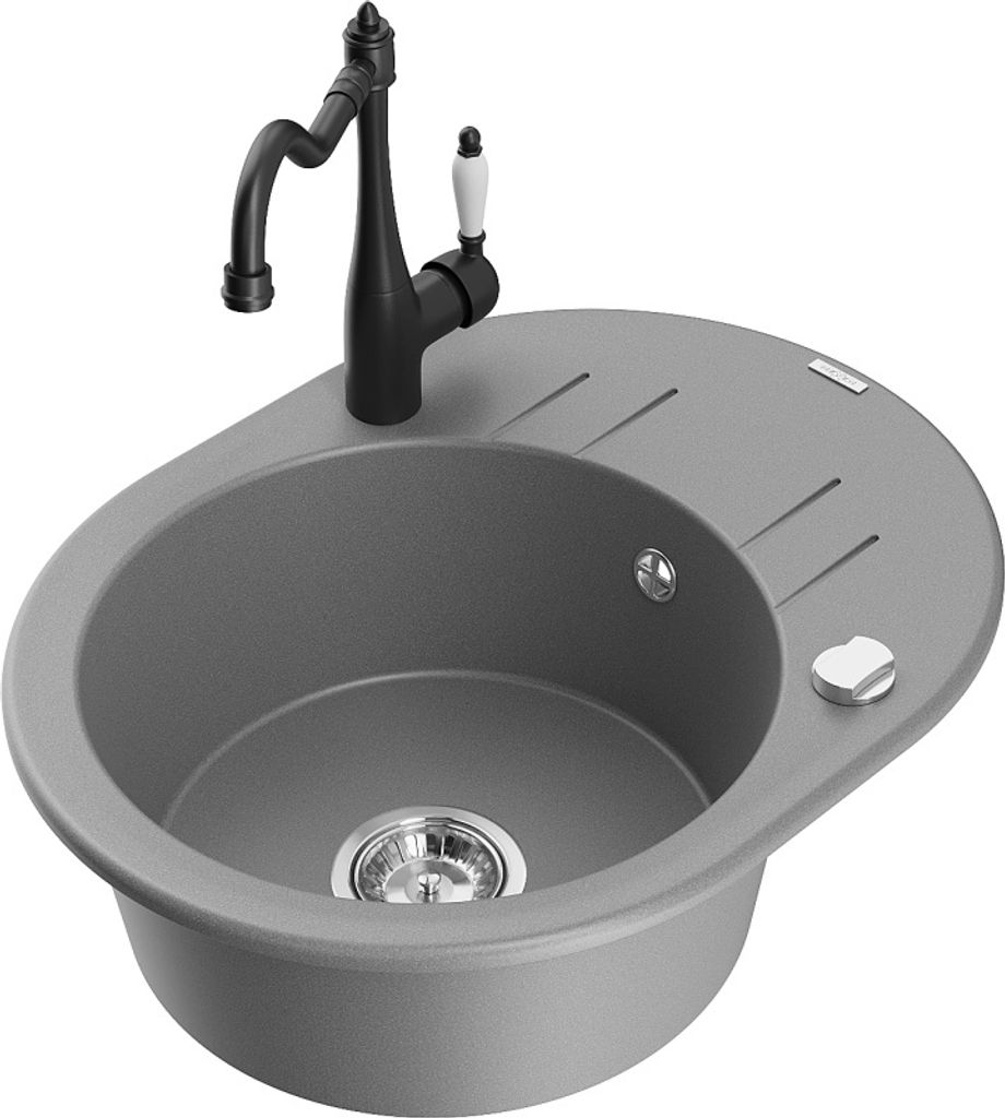 Mexen Kevin 1 Becken-Granitspüle mit Abtropffläche und Mischbatterie Carla, Grau - 6517-71-670700-70