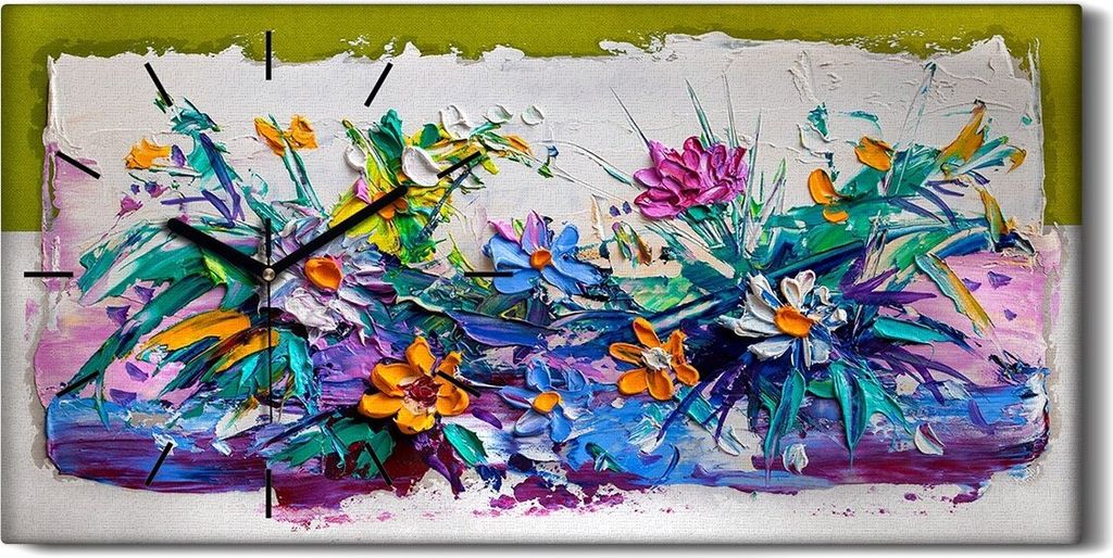 Leinwand Uhr Küche Wohnzimmer Bild Geräuschlos 60x30 Ölgemälde Blumen Kunst - schwarze Hände