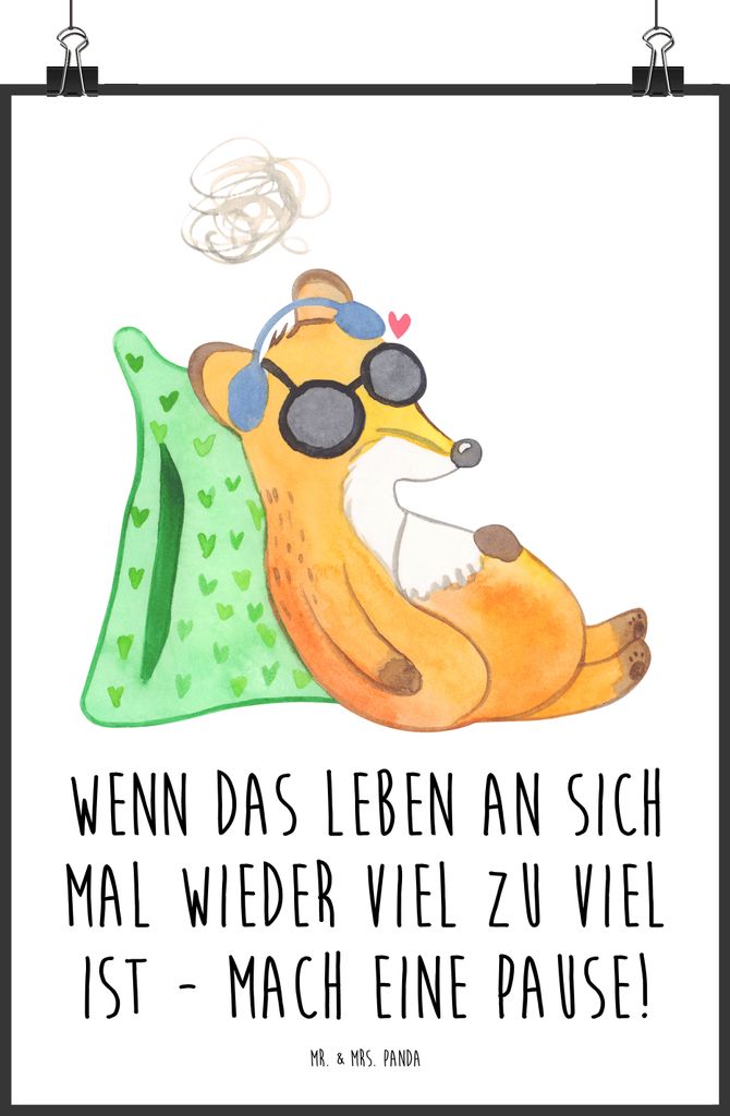 Mr. & Mrs. Panda Bild Fuchs Neurodiversität DIN A4 - Weiß - Geschenk, kunstdruck poster, Wandbild, Fatigue, drucke, wanddeko, Wanddekoration, PEM