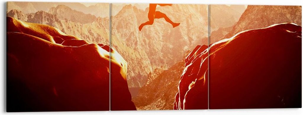 Bild auf Leinwand - Leinwandbild - Mann Berg Freiheit - 150x50cm - Wand Bild - Wanddeko - Leinwanddruck - Bilder - Kunstdruck - Wanddekoration - Le...