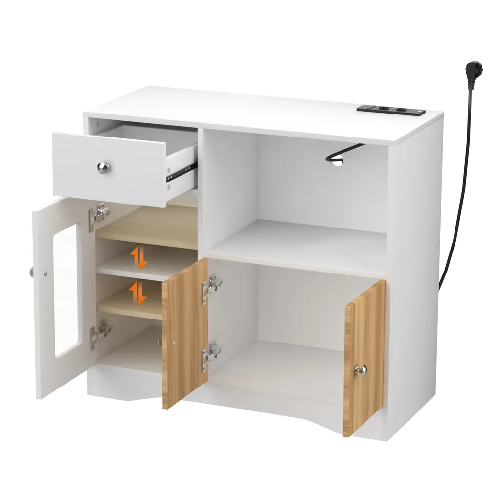 Buffet de cuisine avec prise intégrée pour micro-ondes et rangements - 6
