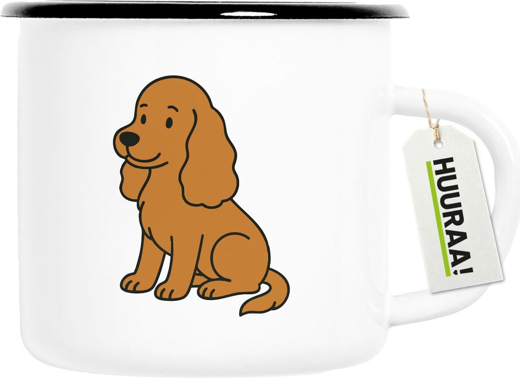 Huuraa Emaille Tasse Cocker Spaniel Comic Cockie 300ml Vintage Campingbecher Geschenkidee