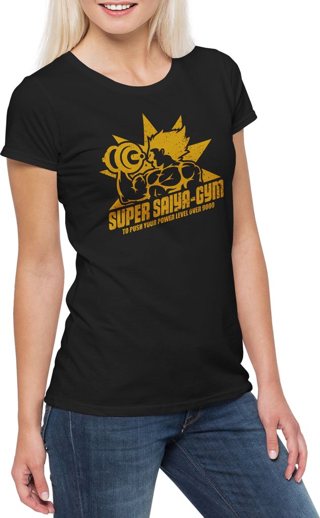 Urban Backwoods Black Super Saiya Gym Vintage, Damen T-Shirt, Farbe: Schwarz, Größe: 3XL