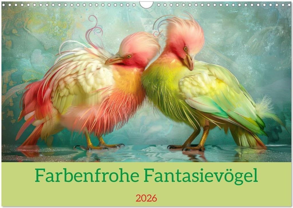 Farbenfrohe Fantasievögel (Wandkalender 2026 DIN A3 quer), CALVENDO Monatskalender