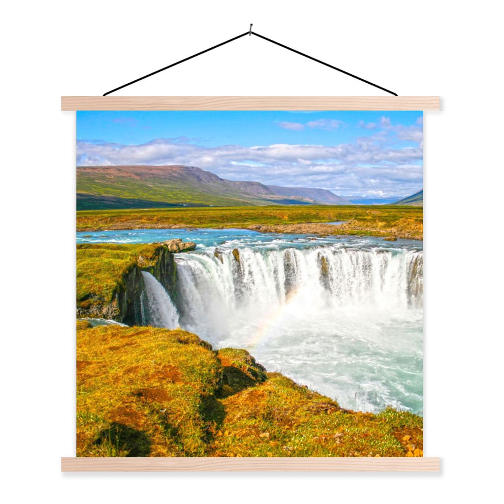 MuchoWow Textilposter Wasserfall - Wasser - Natur 120x120 cm mit holzfarbenen Rahmen - Textil-Poster