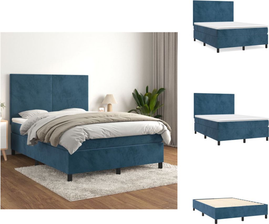 vidaXL Boxspringbett mit Matratze Dunkelblau 140x200 cm Samt - Betten & Bettgestelle