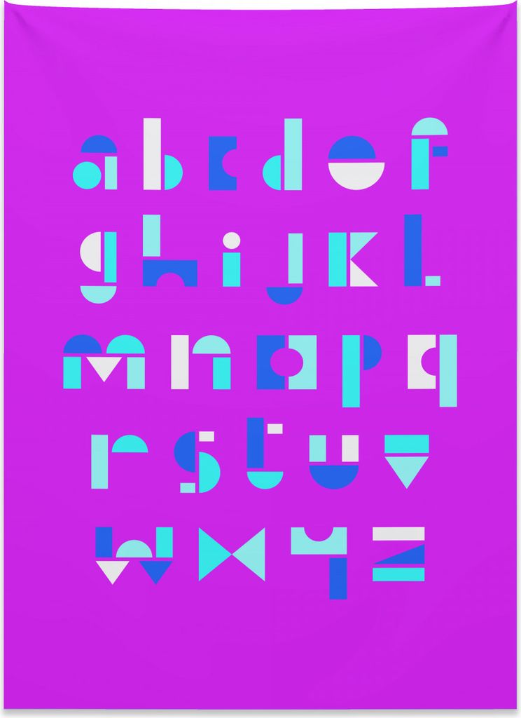 Abakuhaus Alphabet Wandteppich, Geometrische kleine Buchstaben aus Weiches Mikrofaser Stoff Kein Verblassen Klare Farben Waschbar, 110 x 150 cm, Me...