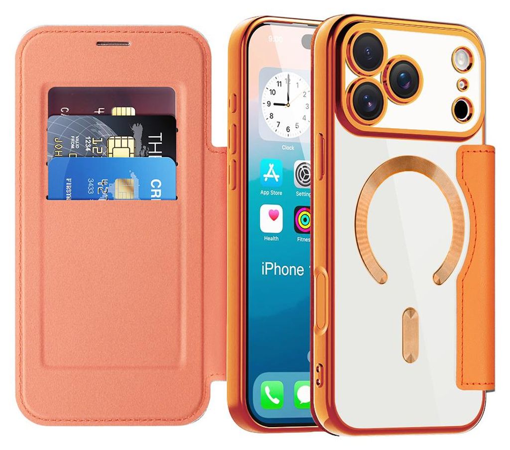 Techsuit - SmartMag Book Case magnetický knižkový obal pre iPhone 17 Pro Max – oranžový