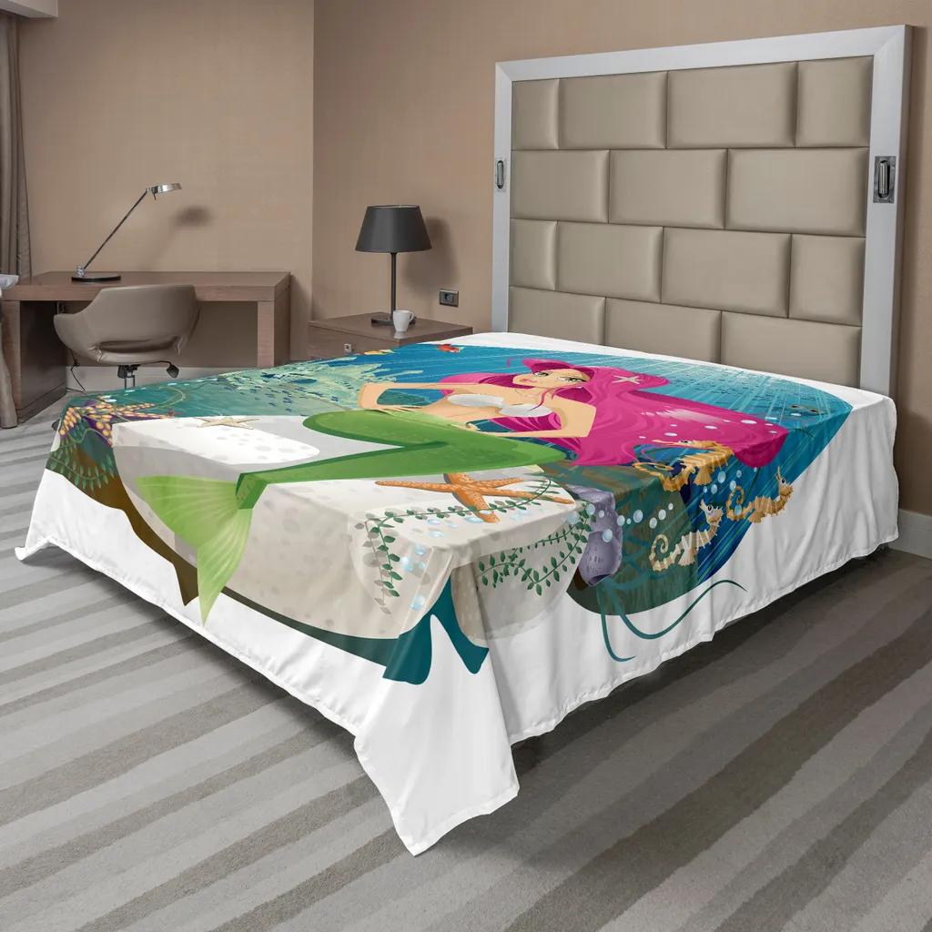 Drap plat décoratif paysage sirène en tissu doux et souple 275x260cm