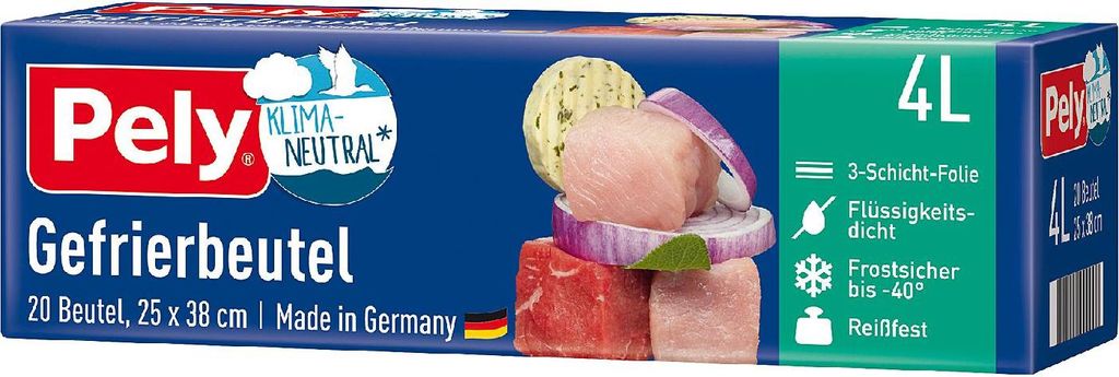 Pely Gefrierbeutel 4 ltr. 25x38 cm Klimaneutral 20 Beutel Produktbild 