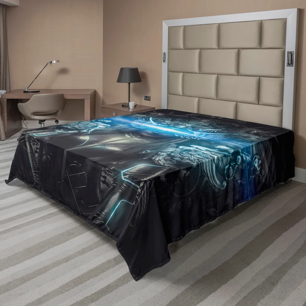 Drap de Lit Doux et Confortable Design Silhouette Futuriste Argentée